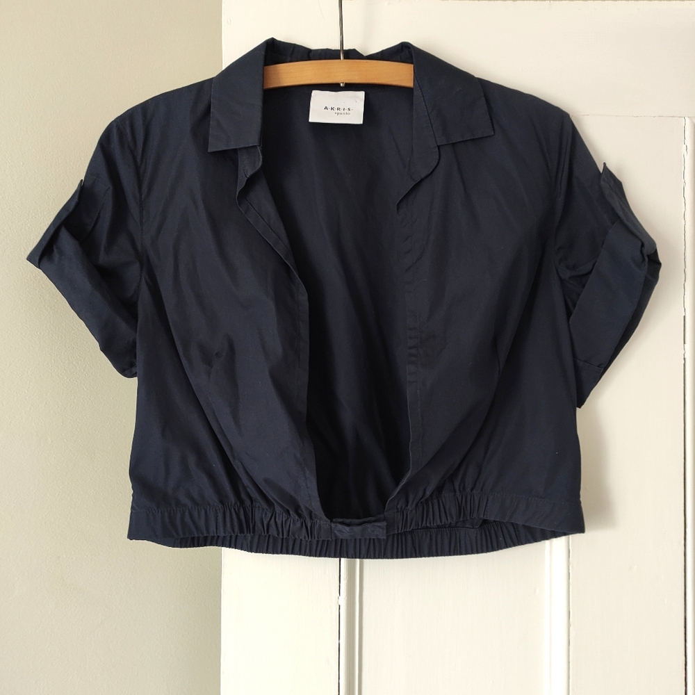 Arkis Punto Cropped Collared Short Sleeve Top Size Small